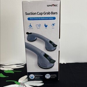 New in Box! WHOMEC Suction Cup Grab Bars for Bathroom Safety in Gray